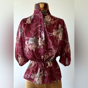 Vintage Floral Burgundy Women's Top